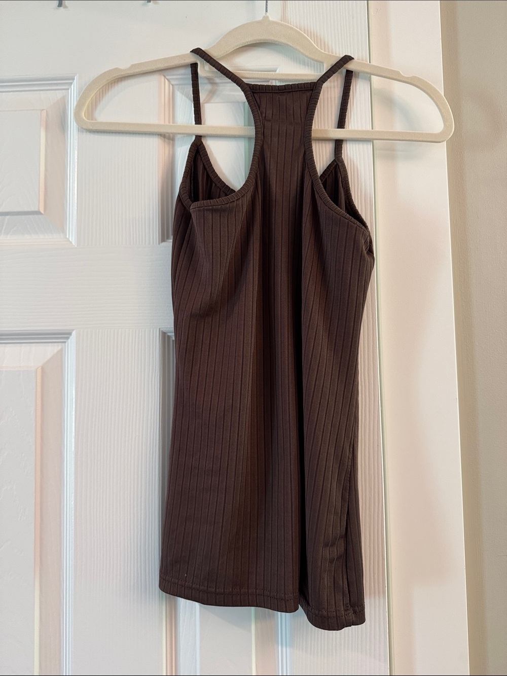 Slim Ribbed Racerback Tank Top in Dark Brown - Picture 3 of 3